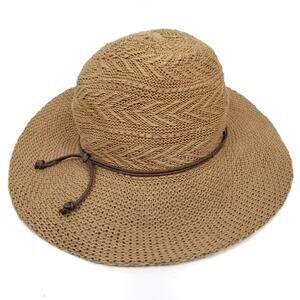 Scala Tan Braided Straw Sun Hat with Brown Tie